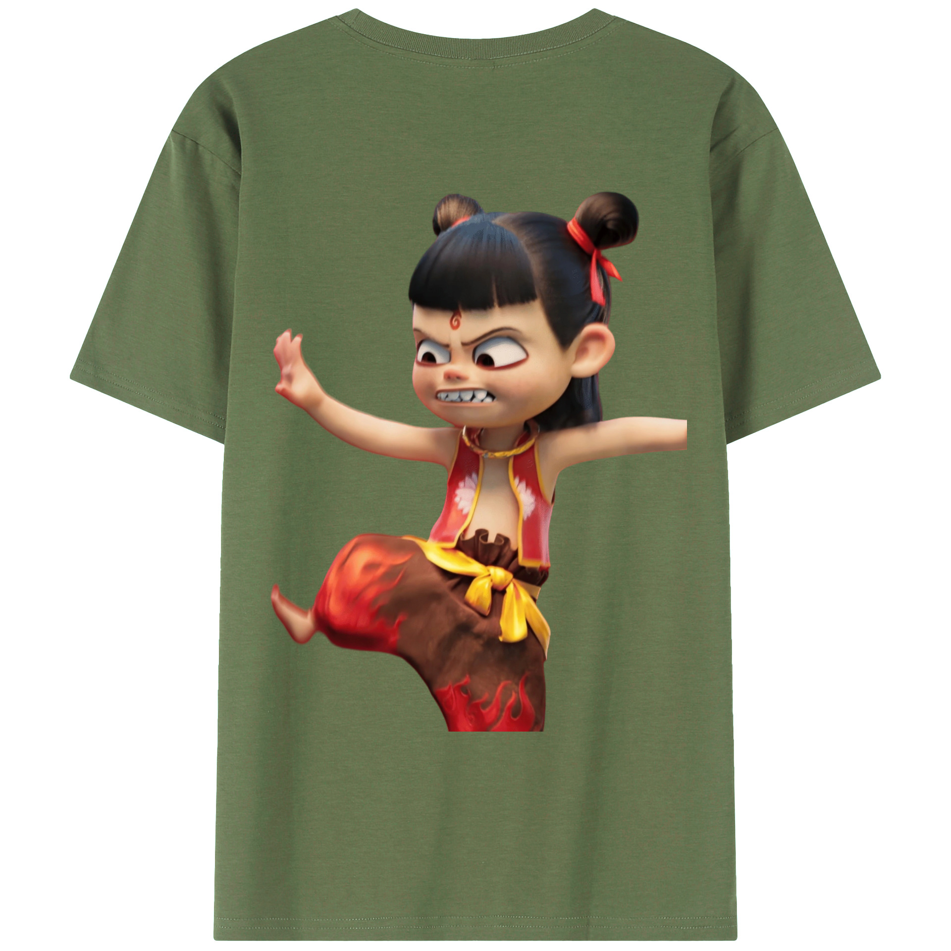 （画像用） Ne Zha 2 ナタ 魔童の大暴れ 綿100％ メンズ半袖Tシャツ（バックプリント） 通気性